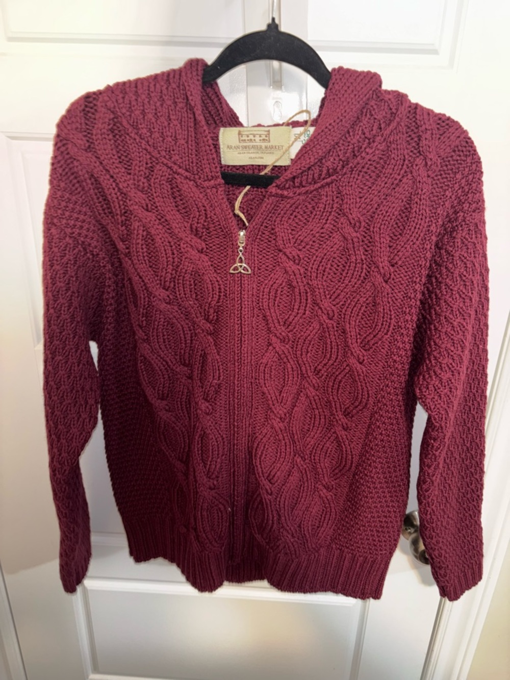 NWOT Cable-Knit Zip Hoodie Cardigan in Wine